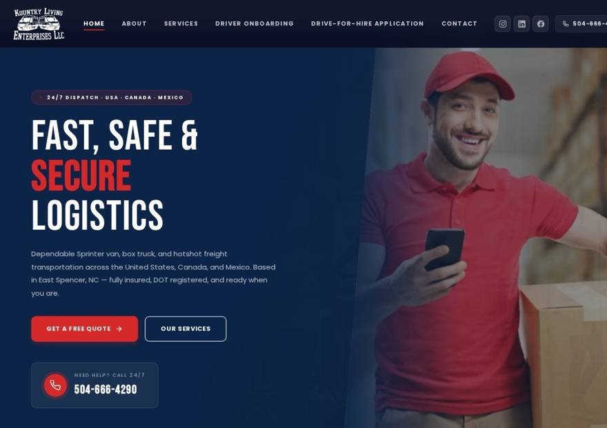 Kountry Living Enterprise website homepage design — Logistics & Courier