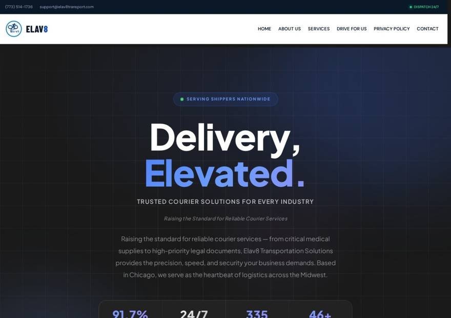 Elav8 Transport website homepage design — Logistics & Courier