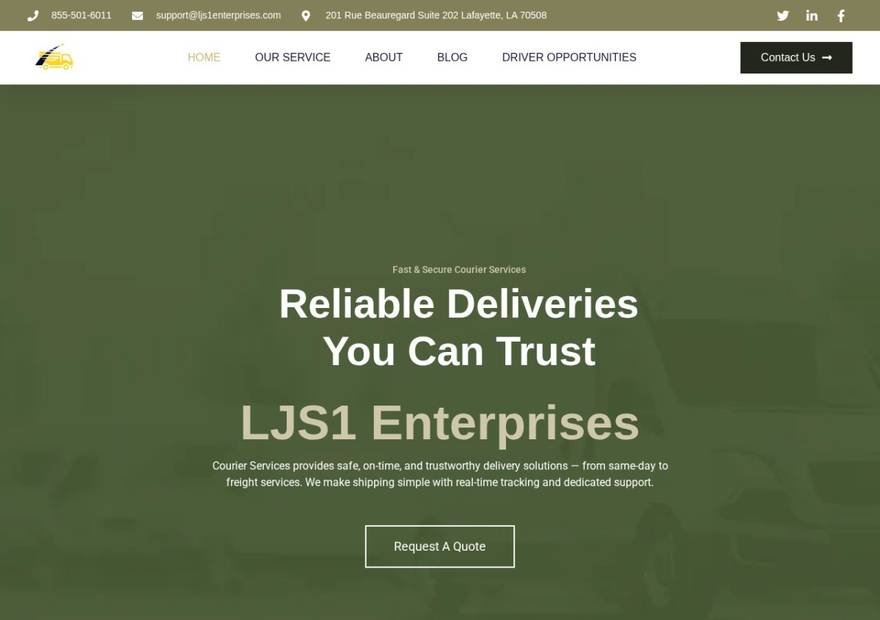 LJS1 Enterprises website homepage design — Logistics & Courier
