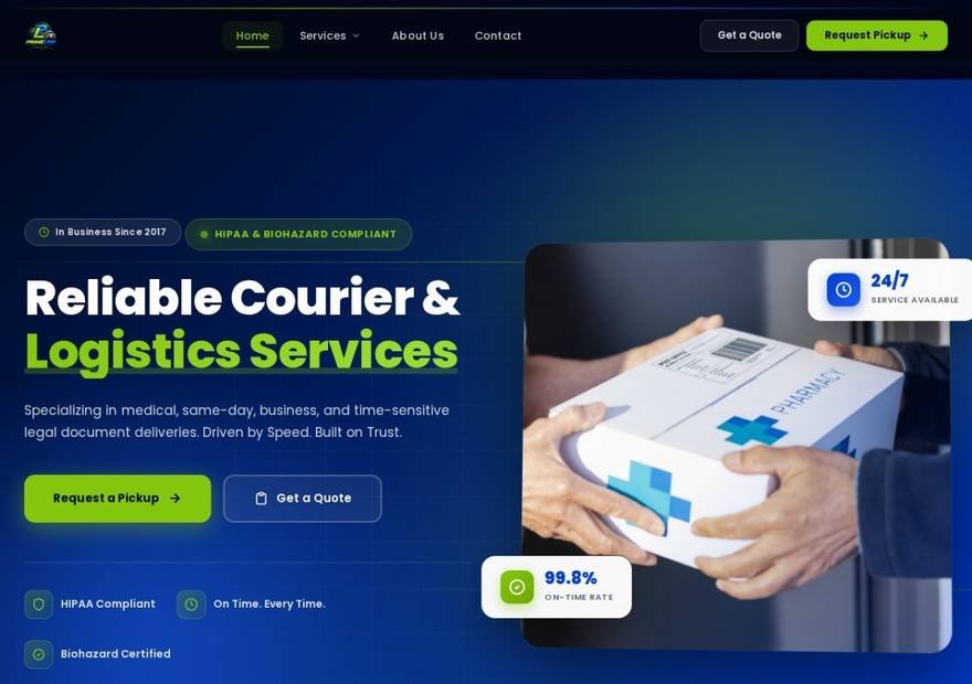 PrimeLink Systems LLC website homepage design — Logistics & Courier
