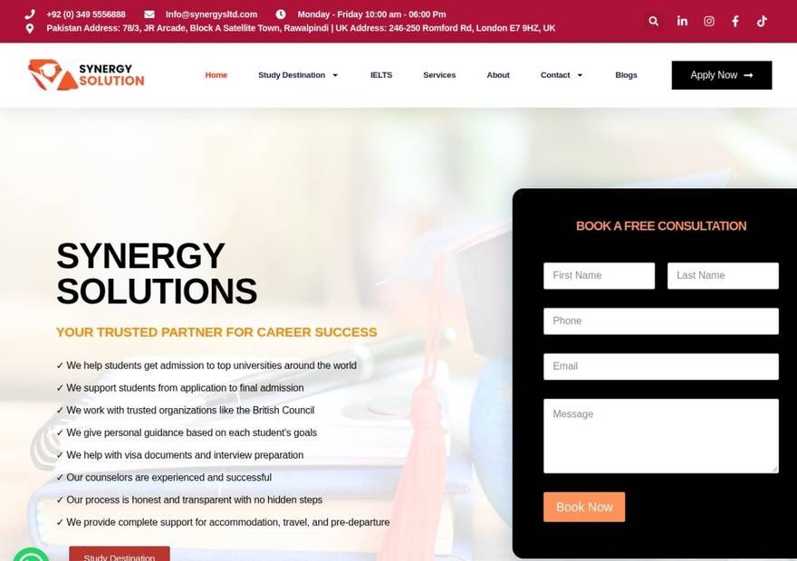 Synergy Solutions website homepage design — Business Services